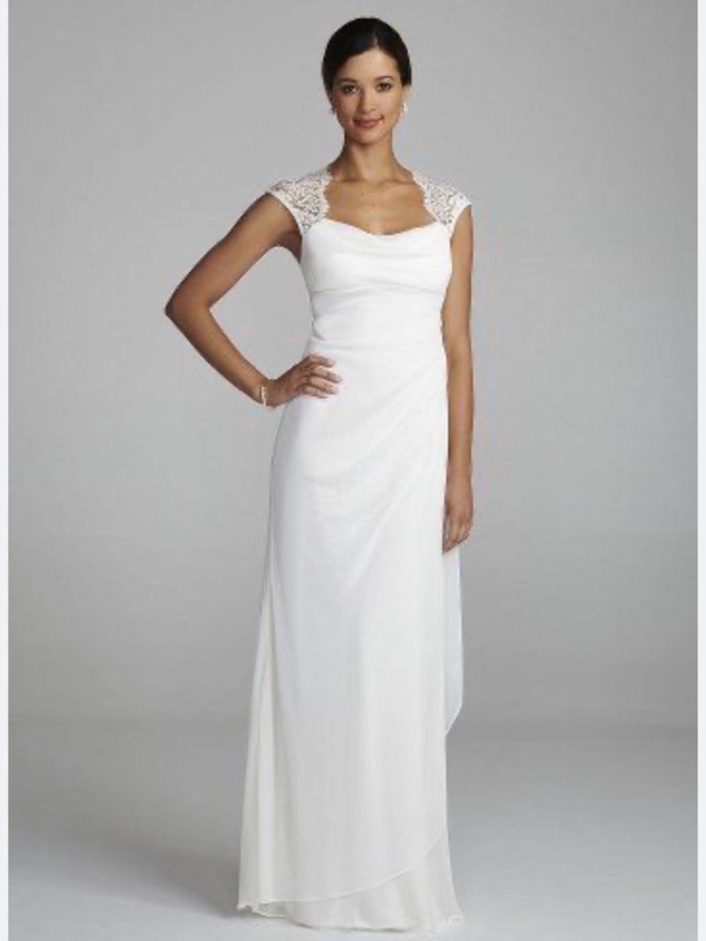 Xscape White Lace-Cap Sleeve Wedding Dress